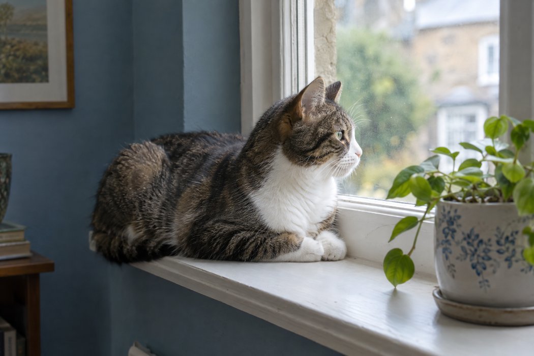 A cat resting by a window