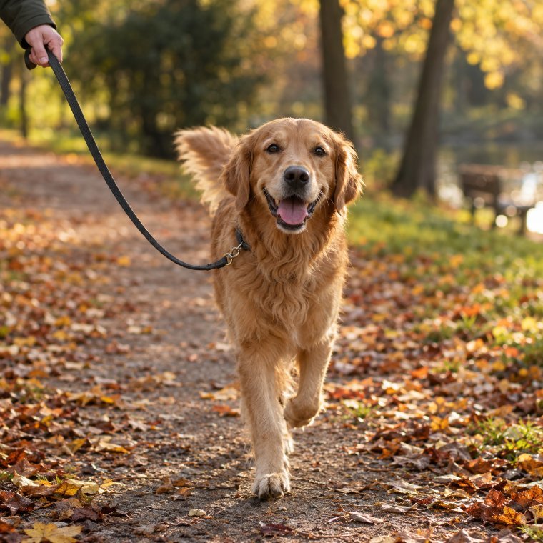 A dog outdoors on a walk