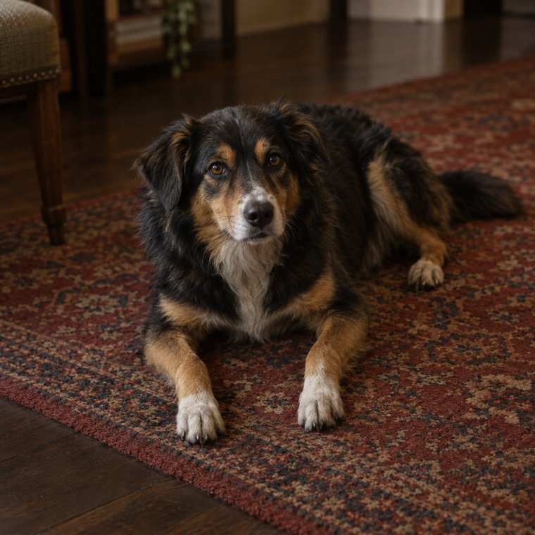 A dog resting on the floor